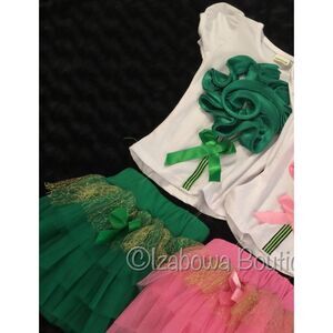 Green Satin Flower 2 Piece Top Tulle Skirt  GF2PC4T  4T  (I)  NWT Boutique